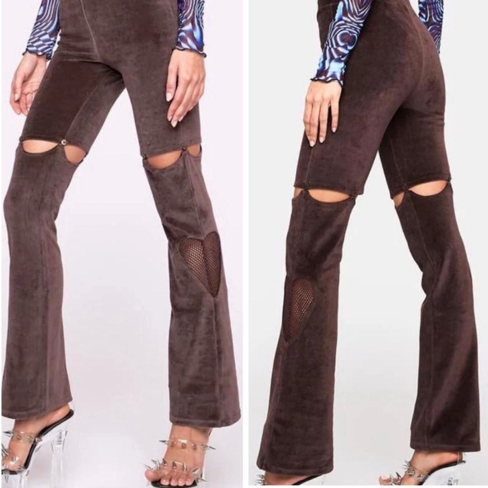ZEMETA Velour Velvet Detachable Pants Shorts Mesh Details High Waist Brown S